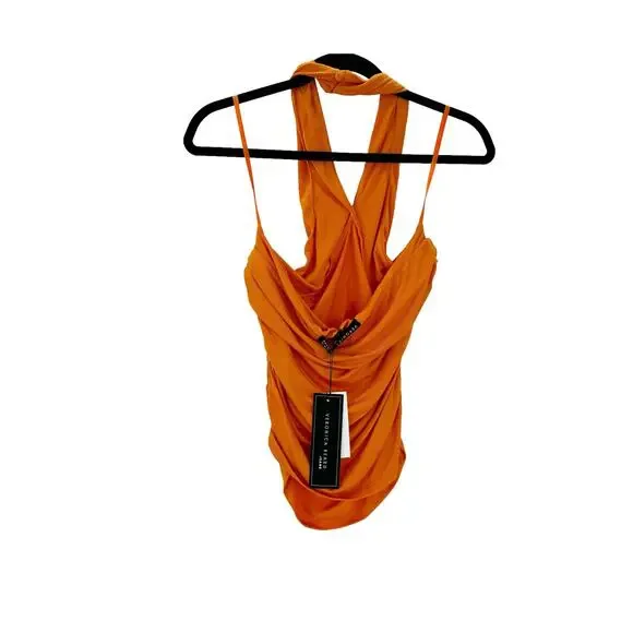 Veronica Beard TES13871 Halter Neck Layla Top Orange Size Medium NWT